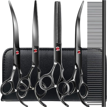 Professional Dog Grooming Scissors kit Black 5 in 1, Dog Shears for Grooming 6CR Premium Stainless Steel Grooming Scissors Kit for Dogs Cat Pet
