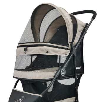 ROODO 3 Wheel Dog Pet Cat Stroller Best Lightweight Foldable Compact Portable Jogger All Terrain Travel Pet Gear Puppy Kitty Stroller for up to 30lbs Medium Small Dogs and Cats(Light Khaki)
