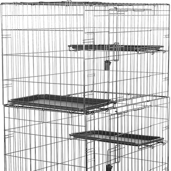 Basics Large 3-Tier Cat Cage Playpen with Easy to Clean Removable Tray, Front Doors, Portable, Foldable, 35.8" x 22.4" x 50.6", Black